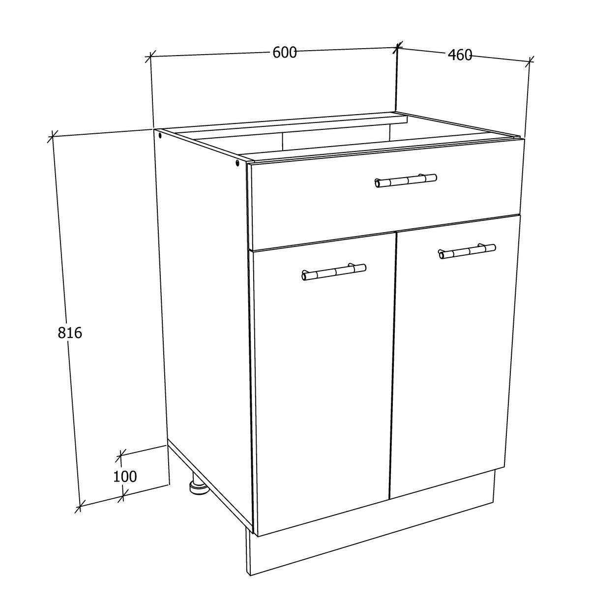 KÜCHENUNTERSCHRANK 60/82/46 cm  in Anthrazit, Weiss  - Weiss/Anthrazit, Konventionell, Holzwerkstoff/Metall (60/82/46cm) - MID.YOU