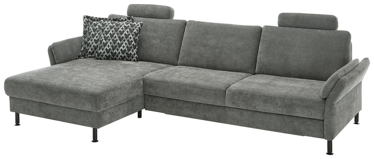 ECKSOFA in Chenille, Flachgewebe Dunkelgrau  - Dunkelgrau/Schwarz, Design, Textil/Metall (175/316cm) - Dieter Knoll