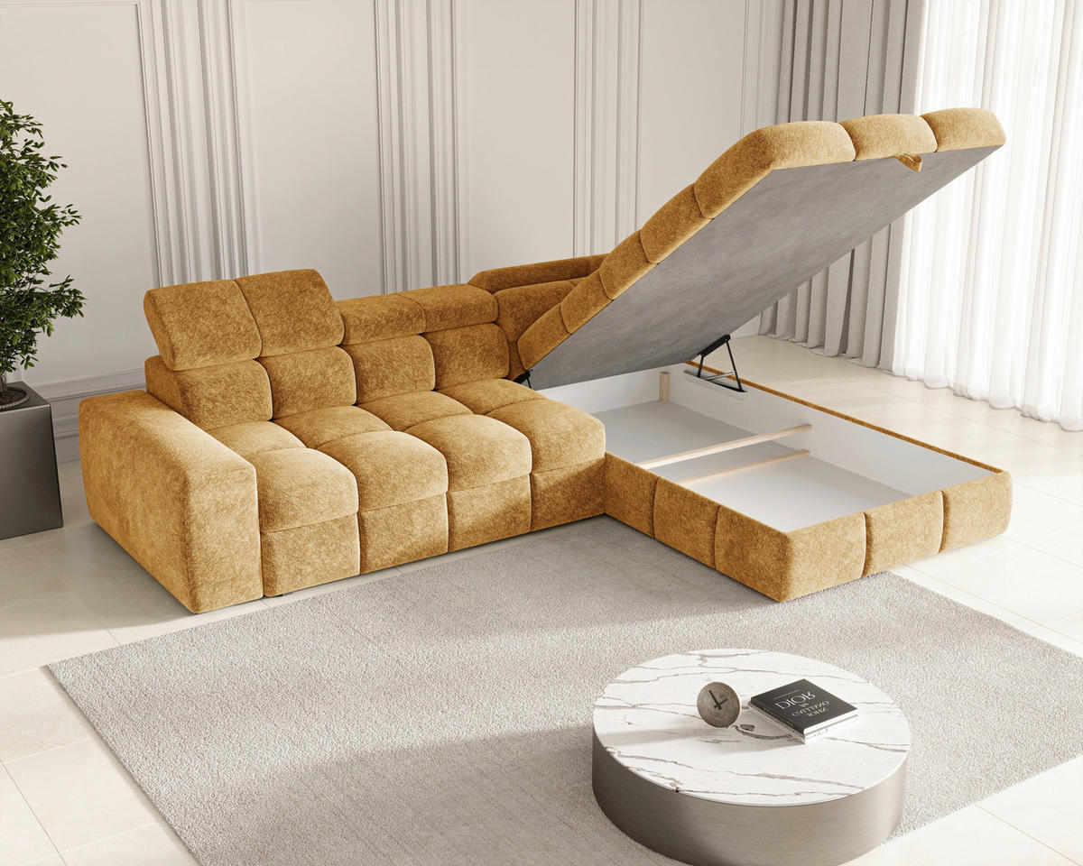 ECKSOFA  in Chenille Goldfarben  - Goldfarben/Schwarz, MODERN, Kunststoff/Textil (292/204cm) - Milino