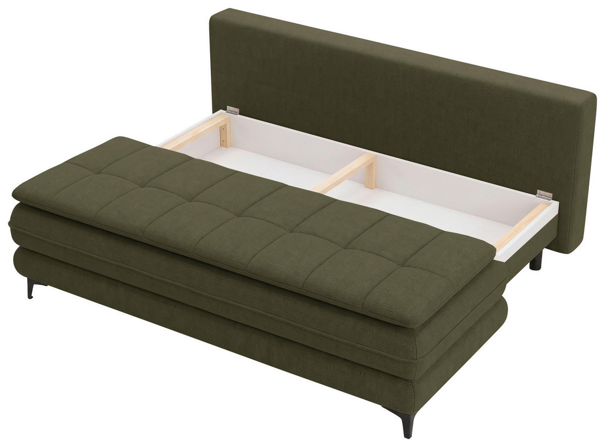 SCHLAFSOFA Chenille Dunkelgrün  inkl. Bettkasten, Schlaffunktion, Topper  - Dunkelgrün/Schwarz, Design, Textil/Metall (200/95/92cm) - Stylife