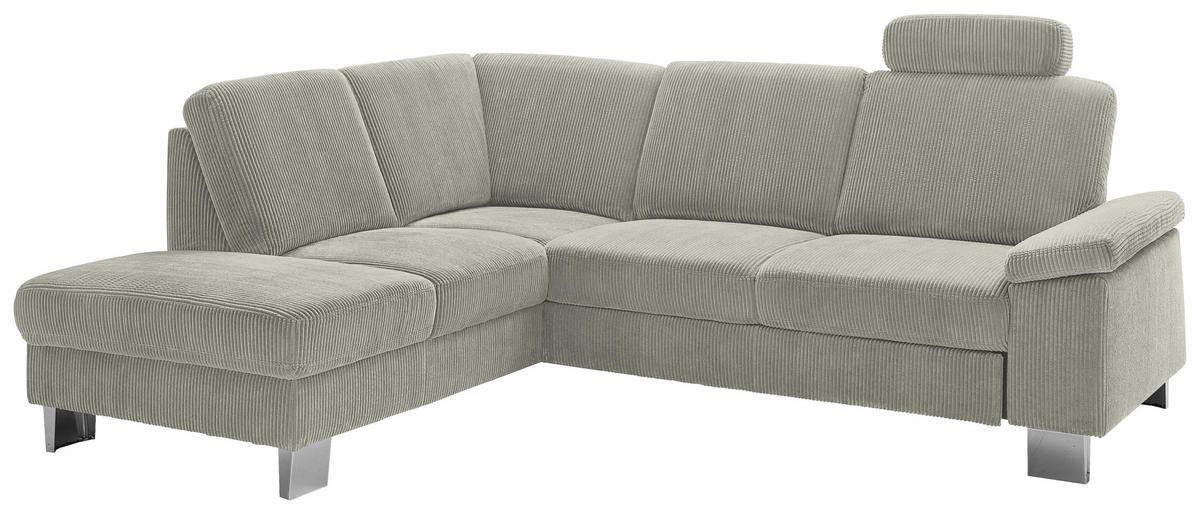 ECKSOFA in Cord Greige  - Edelstahlfarben/Greige, Konventionell, Textil/Metall (200/248cm) - Beldomo System