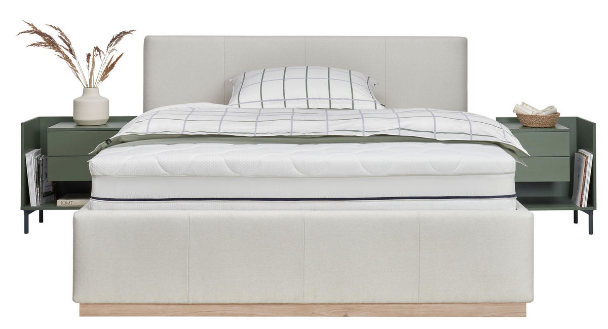 POLSTERBETT Beleuchtung, Lattenrost, Bettkasten Creme 200/200 cm  - Birkefarben/Creme, Design, Holz/Holzwerkstoff (200/200cm) - Lomoco
