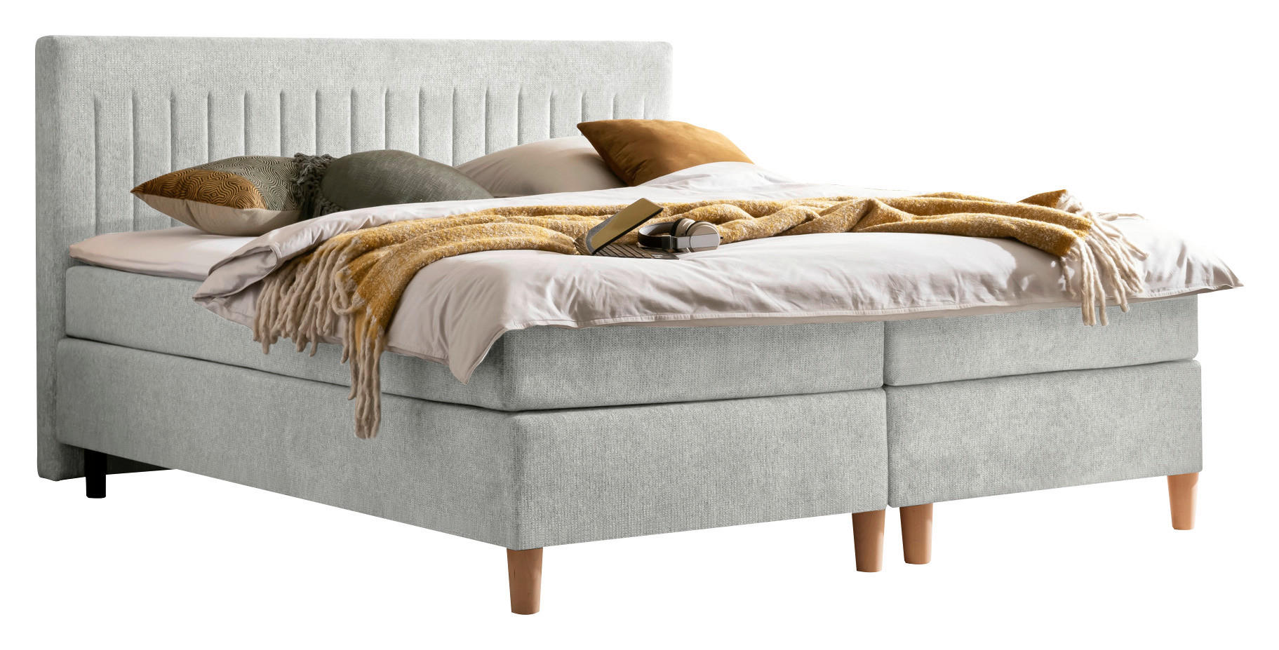 BOXSPRINGBETT 180/200 cm  in Graubraun  - Graubraun/Buchefarben, Basics, Holz/Textil (180/200cm) - Boxxx