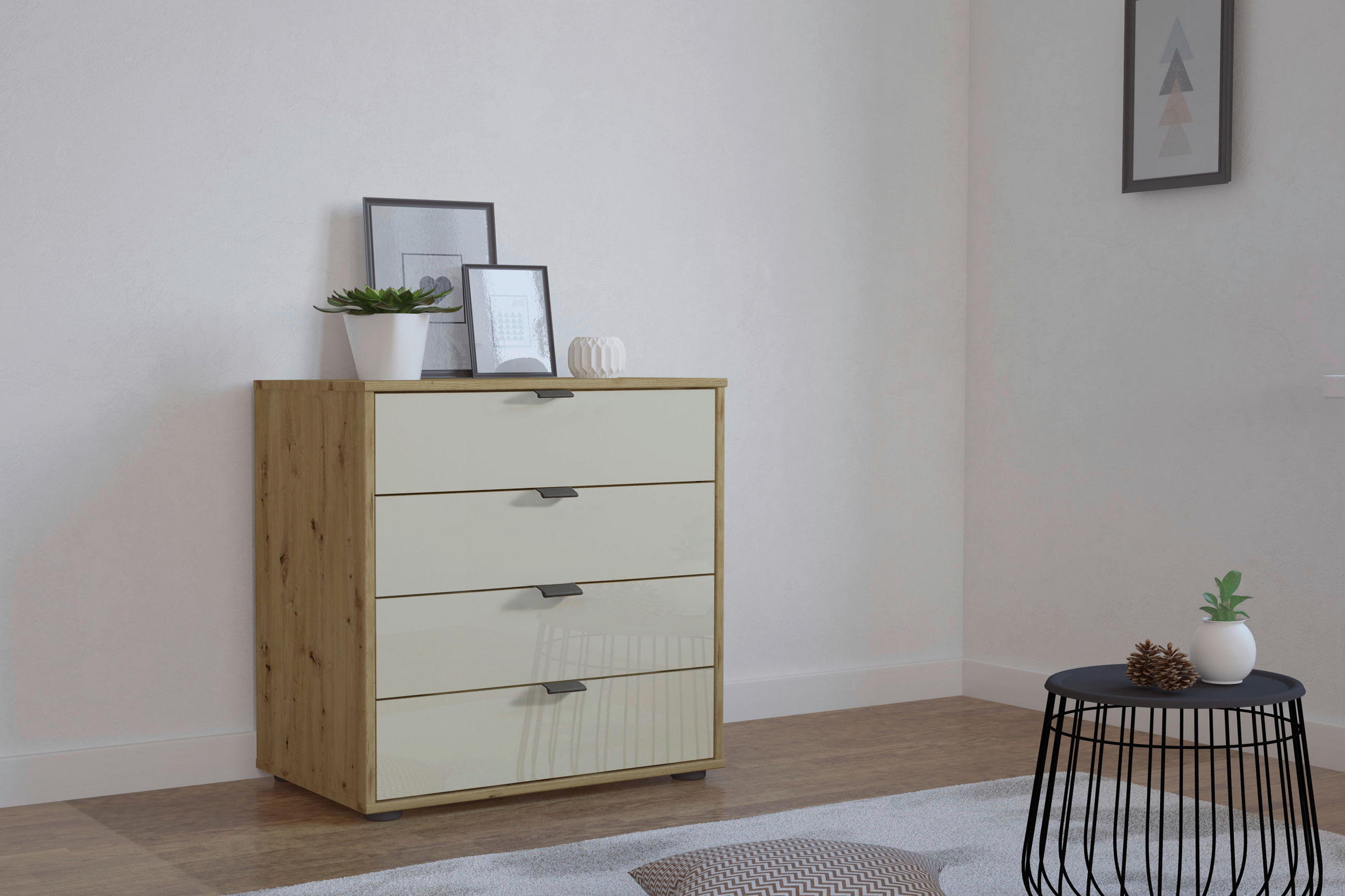 KOMMODE  in 80/70/43 cm  - Schieferfarben/Eiche Bianco, KONVENTIONELL, Glas/Holzwerkstoff (80/70/43cm) - Dieter Knoll