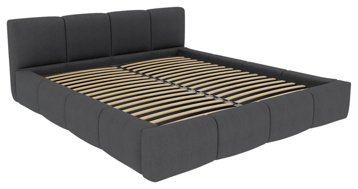 POLSTERBETT 180/200 cm,  in Anthrazit, Lattenrost, Bettkasten,  - Anthrazit/Schwarz, Design, Holz/Textil (180/200cm) - Xora