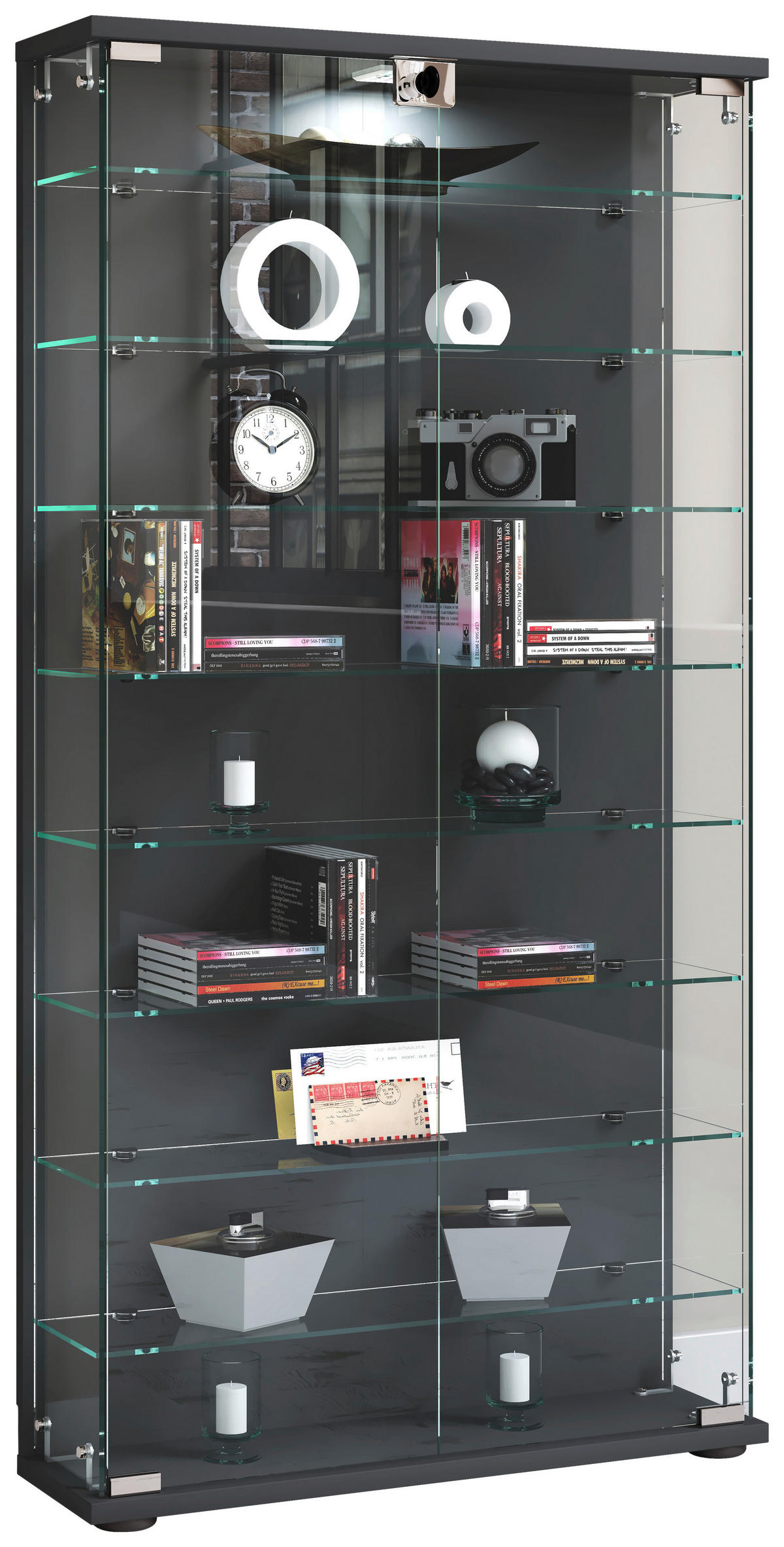 VITRINE in Anthrazit  - Transparent/Anthrazit, Design, Glas/Holzwerkstoff (59/114/17cm) - MID.YOU