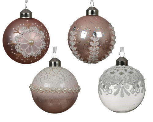 KUGLA ZA JELKU - boja sedefa/ružičasta, Osnovno, staklo (8cm)