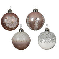 KUGLA ZA JELKU - boja sedefa/ružičasta, Osnovno, staklo (8cm)