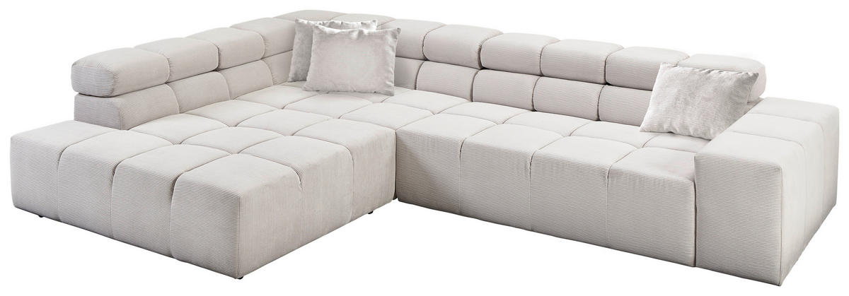 ECKSOFA Hellgrau Feincord  - Hellgrau/Schwarz, Design, Kunststoff/Textil (213/317cm) - Hom`in