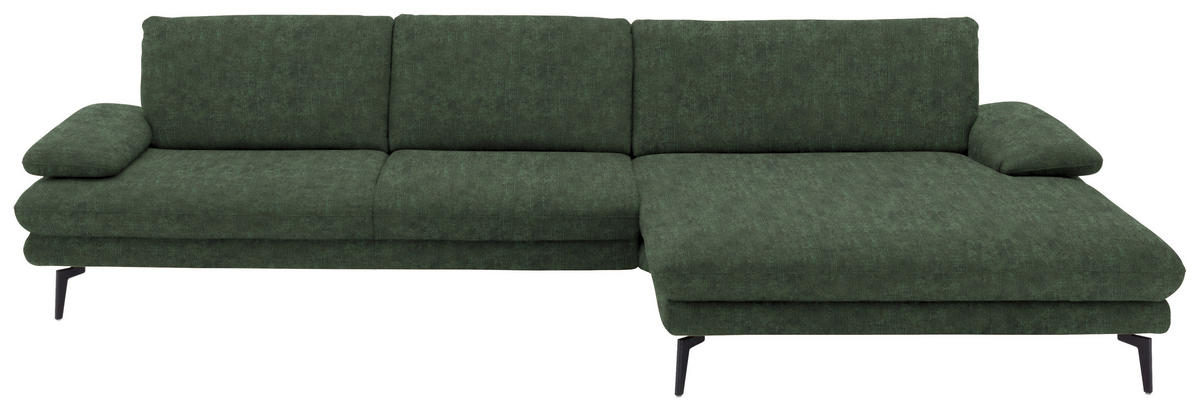 ECKSOFA  in Velours Olivgrün  310/180 cm  - Schwarz/Olivgrün, Design, Textil/Metall (310/180cm) - Dieter Knoll