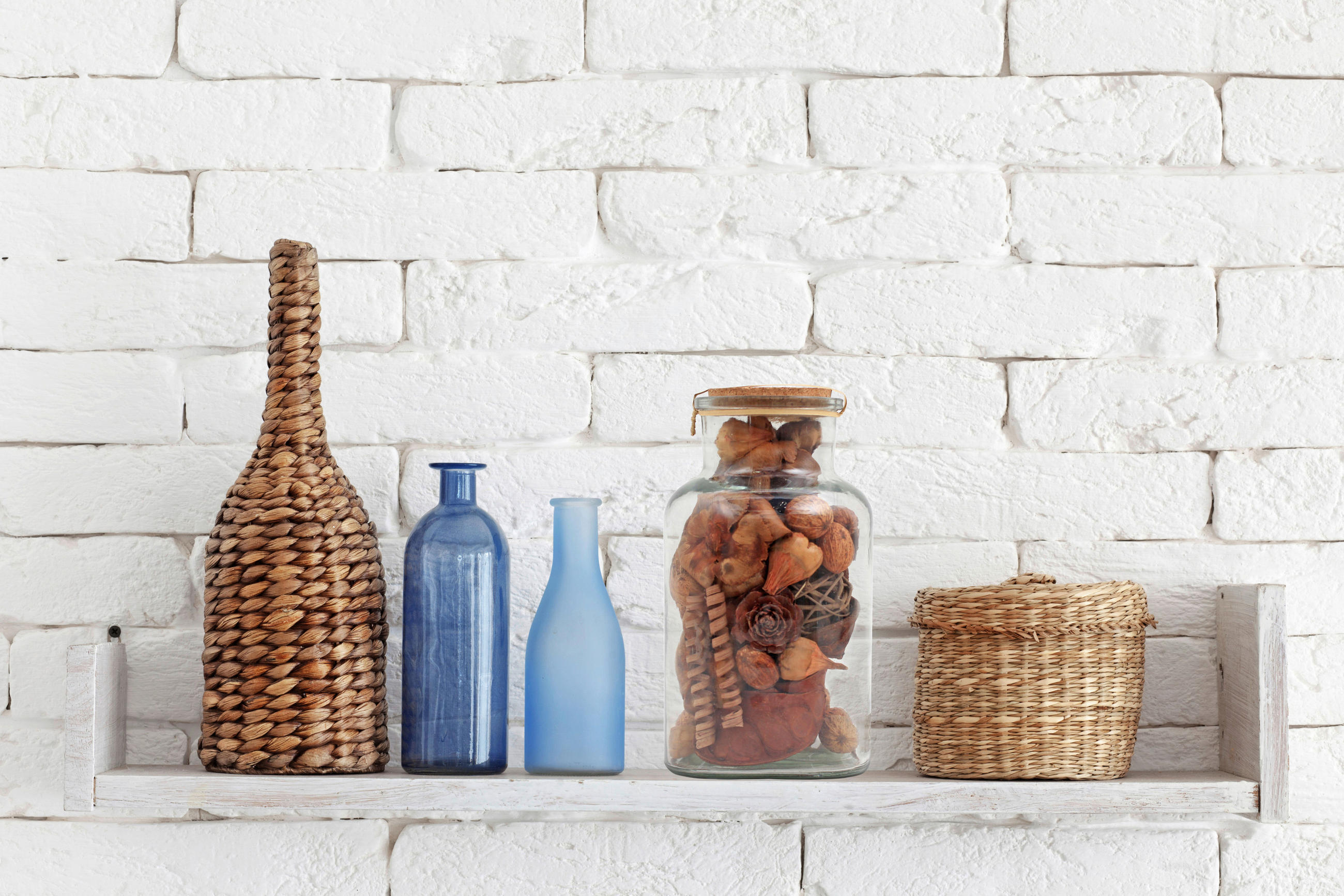 DEKOFLASCHE - Hellbraun, Lifestyle, Glas/Naturmaterialien (14/27/14cm) - Kayoom