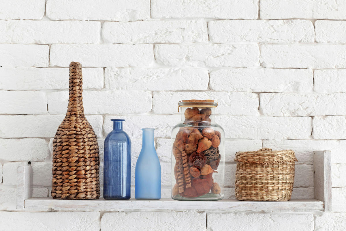 DEKOFLASCHE - Hellbraun, Lifestyle, Glas/Naturmaterialien (14/27/14cm) - Kayoom