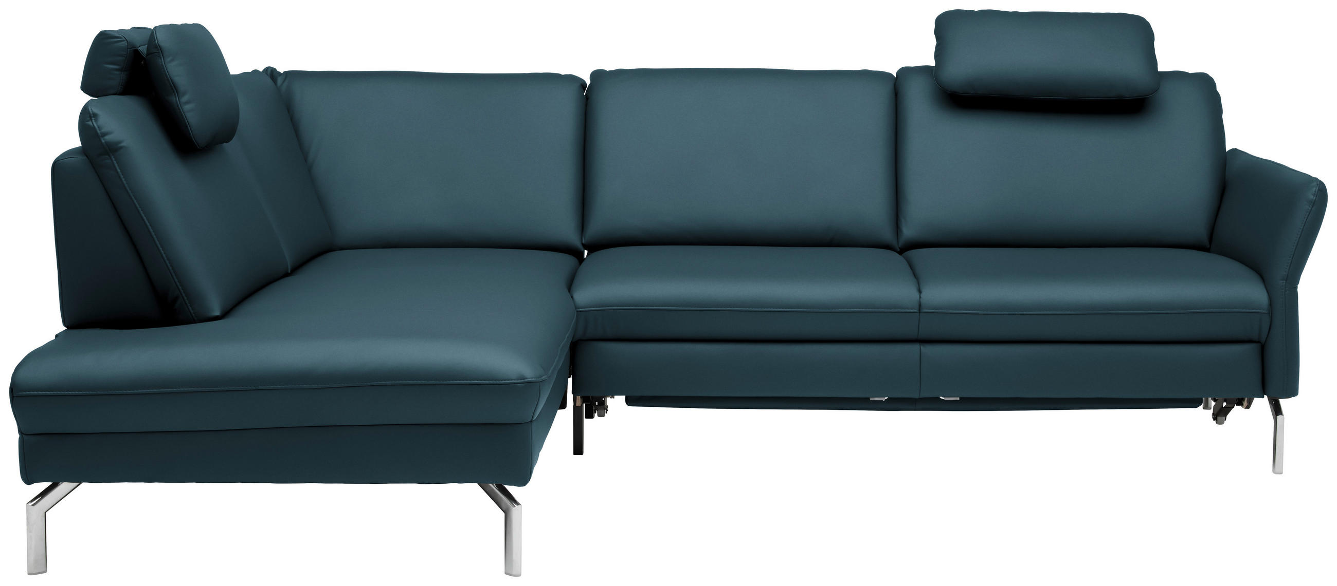 ECKSOFA in Echtleder Blau  - Blau/Alufarben, Konventionell, Leder/Metall (220/284cm) - Beldomo Premium