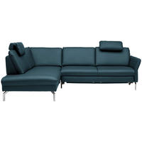ECKSOFA in Echtleder Blau  - Blau/Alufarben, Konventionell, Leder/Metall (220/284cm) - Beldomo Premium