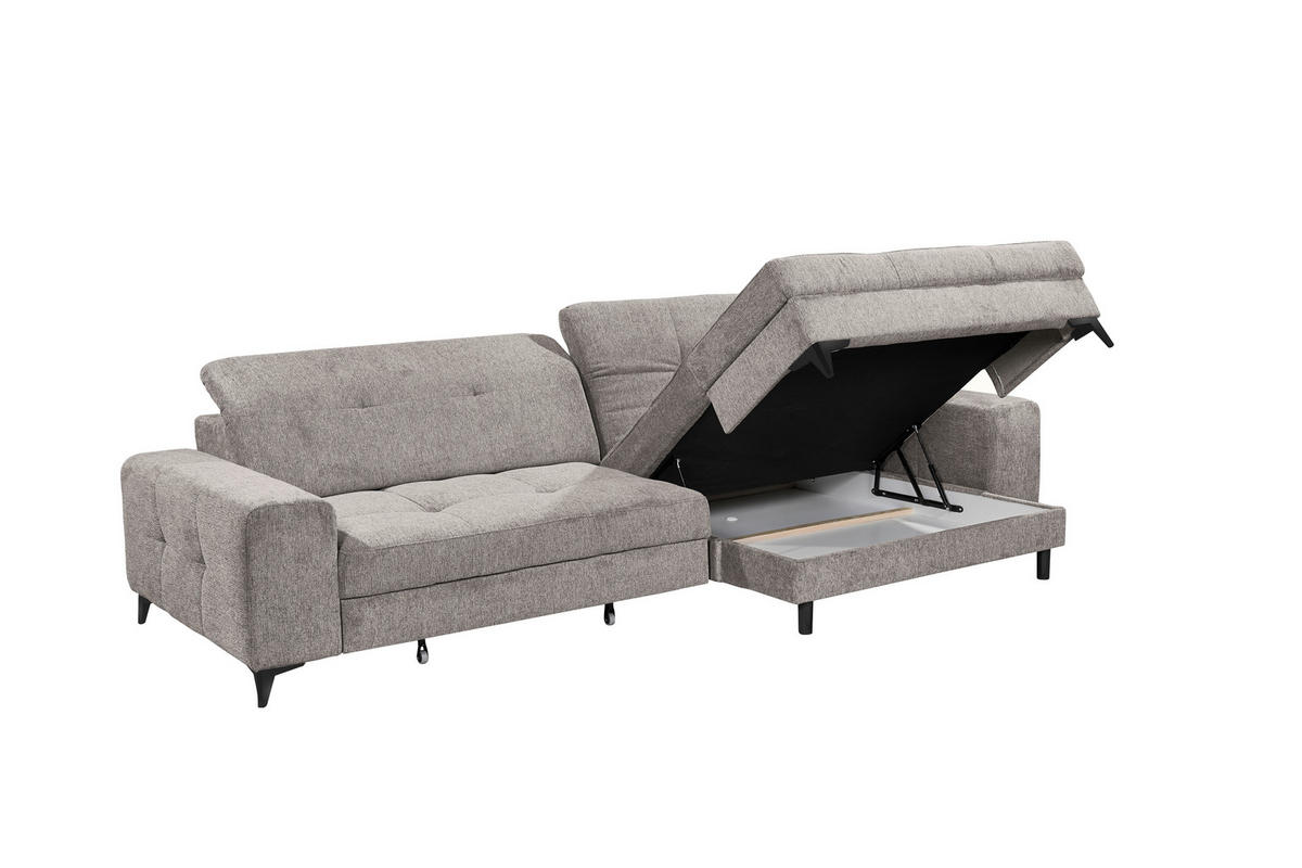 ECKSOFA SORELLA in Mikrovelours Taupe Kopfteilverstellung, Sitztiefenverstellung  328/182 cm  - Taupe/Schwarz, Design, Kunststoff/Textil (328/182cm) - MID.YOU