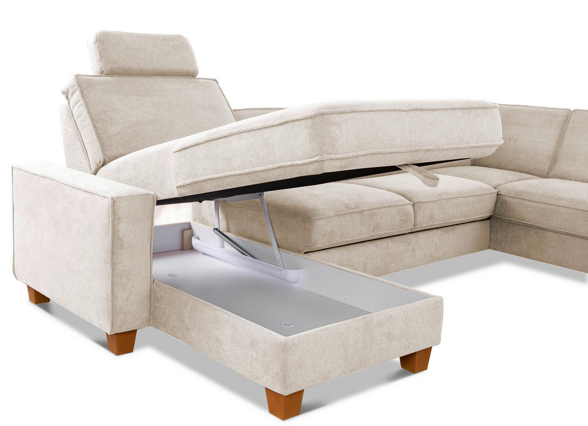 WOHNLANDSCHAFT in Flachgewebe Creme  - Eichefarben/Creme, Konventionell, Holz/Textil (161/309/213cm) - Sit & More