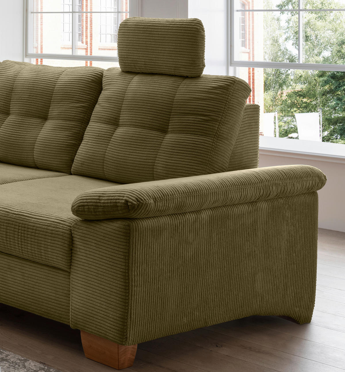 ECKSOFA in Cord Olivgrün  - Naturfarben/Olivgrün, Modern, Holz/Textil (176/270cm) - Livetastic