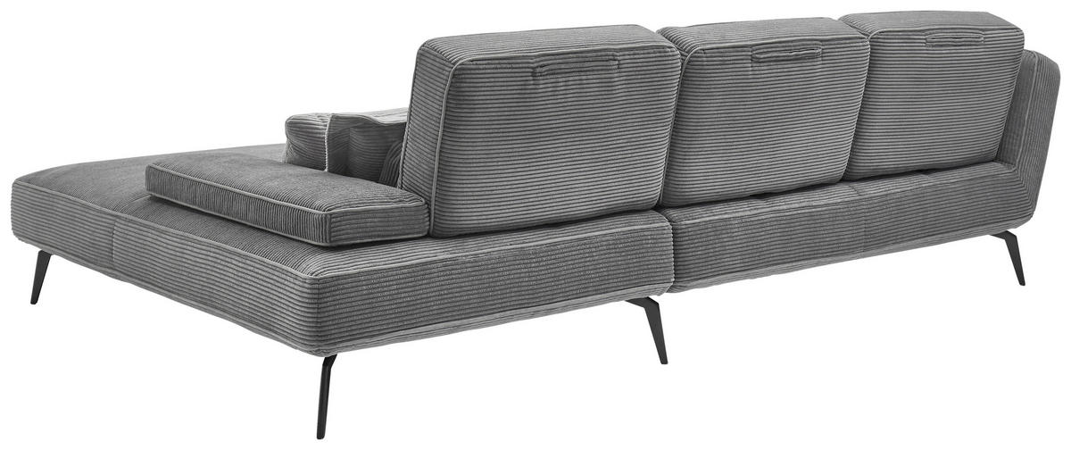 ECKSOFA Grau Cord  - Schwarz/Grau, KONVENTIONELL, Textil/Metall (304/205cm) - SetOne by Musterring