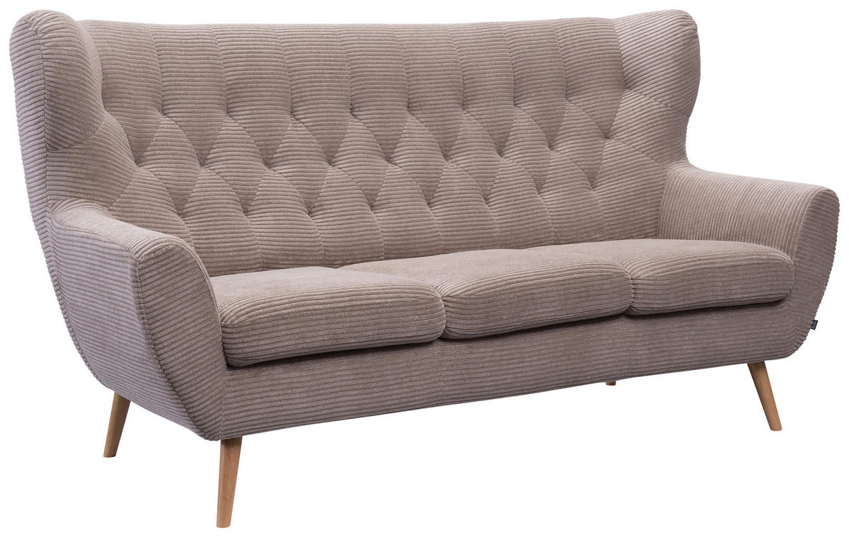 3-SITZER-SOFA Cord Cappuccino  - Cappuccino, Design, Holz/Textil (187/101/95cm) - Stylife