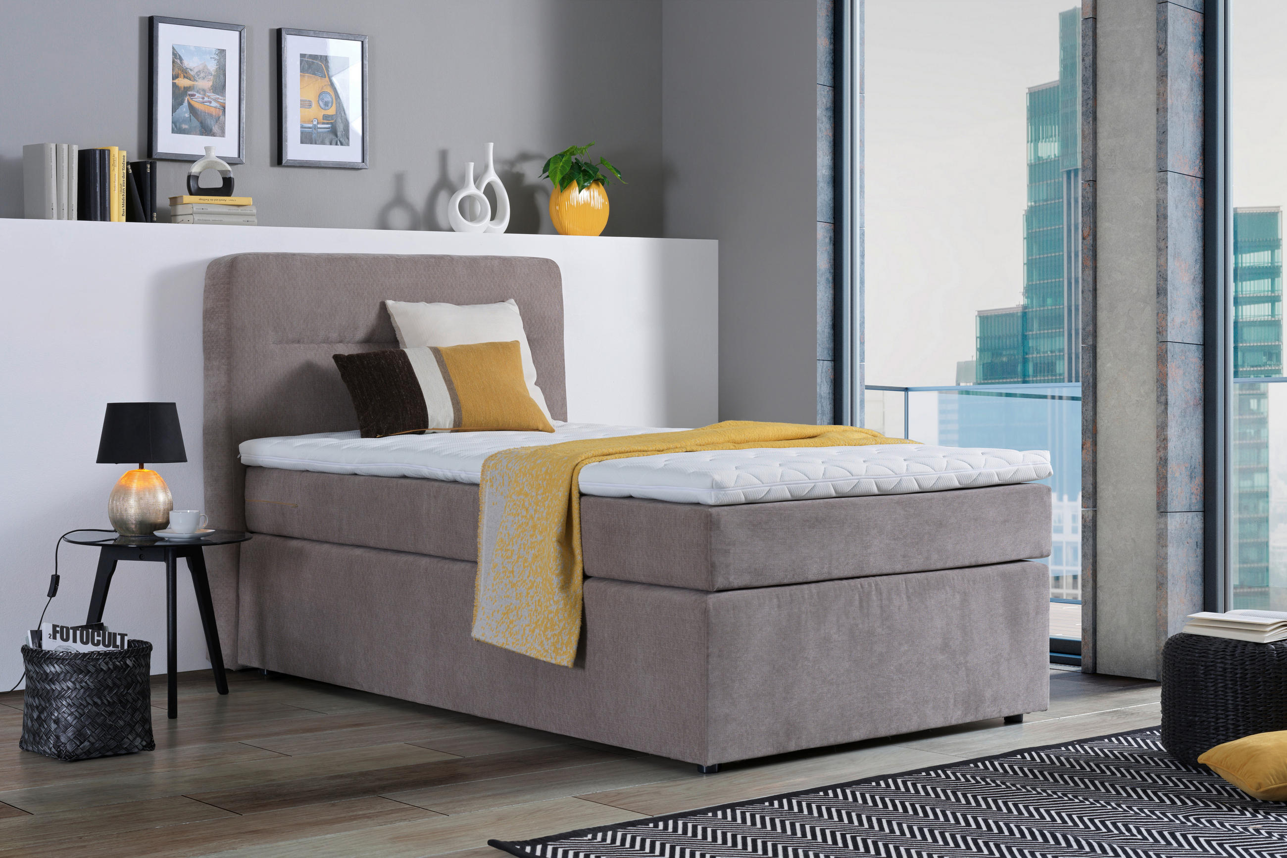 BOXSPRINGBETT 120/200 cm  in Grau  - Schwarz/Grau, Konventionell, Kunststoff/Textil (120/200cm) - Moderano