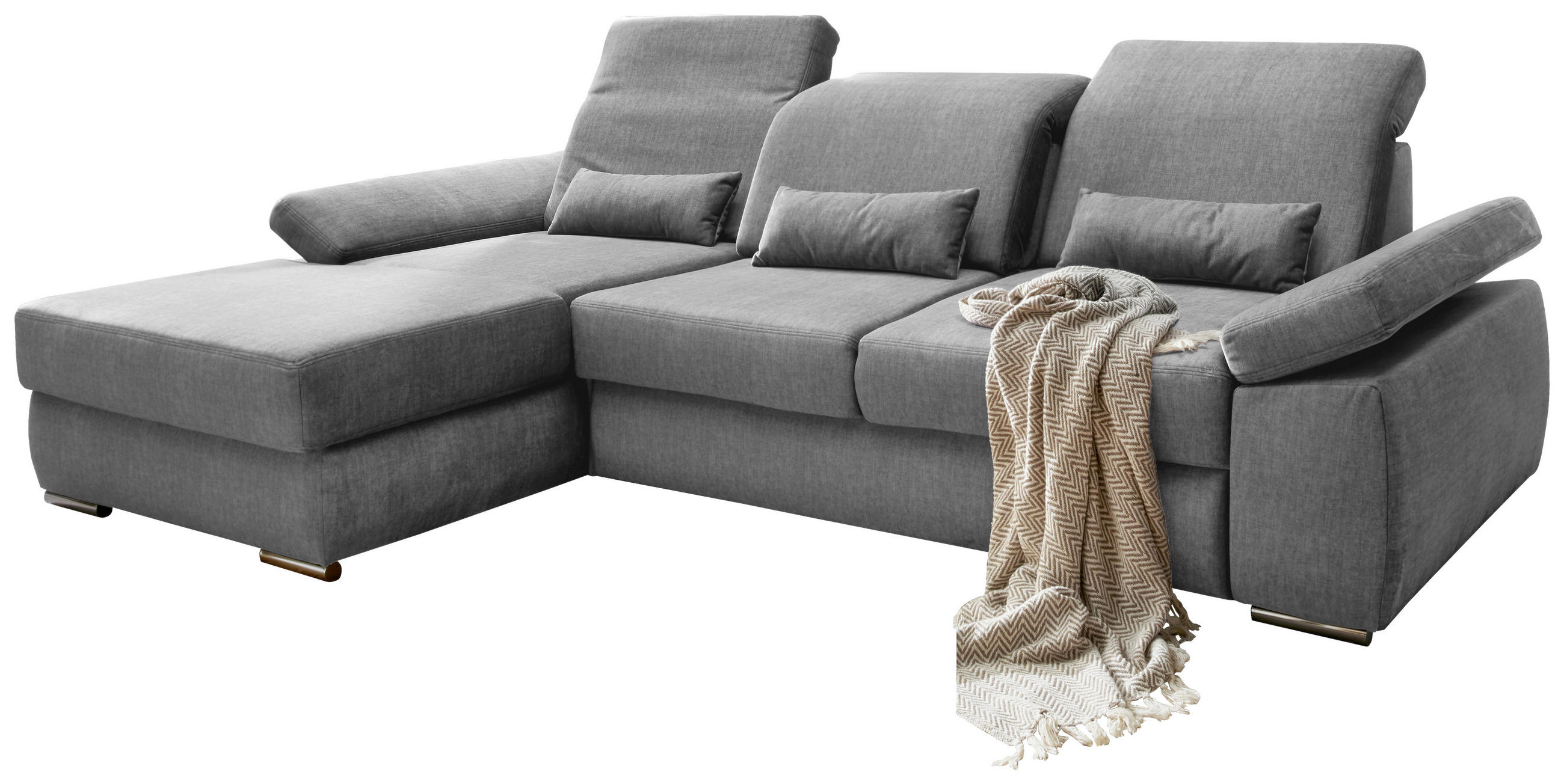 ECKSOFA Silberfarben Velours  - Chromfarben/Silberfarben, MODERN, Holz/Textil (188/295cm) - Livetastic