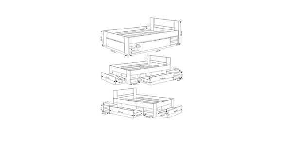 STAURAUMBETT 120/200 cm  in Graphitfarben, Eiche Artisan  - Graphitfarben/Eiche Artisan, KONVENTIONELL, Holzwerkstoff (120/200cm) - Carryhome