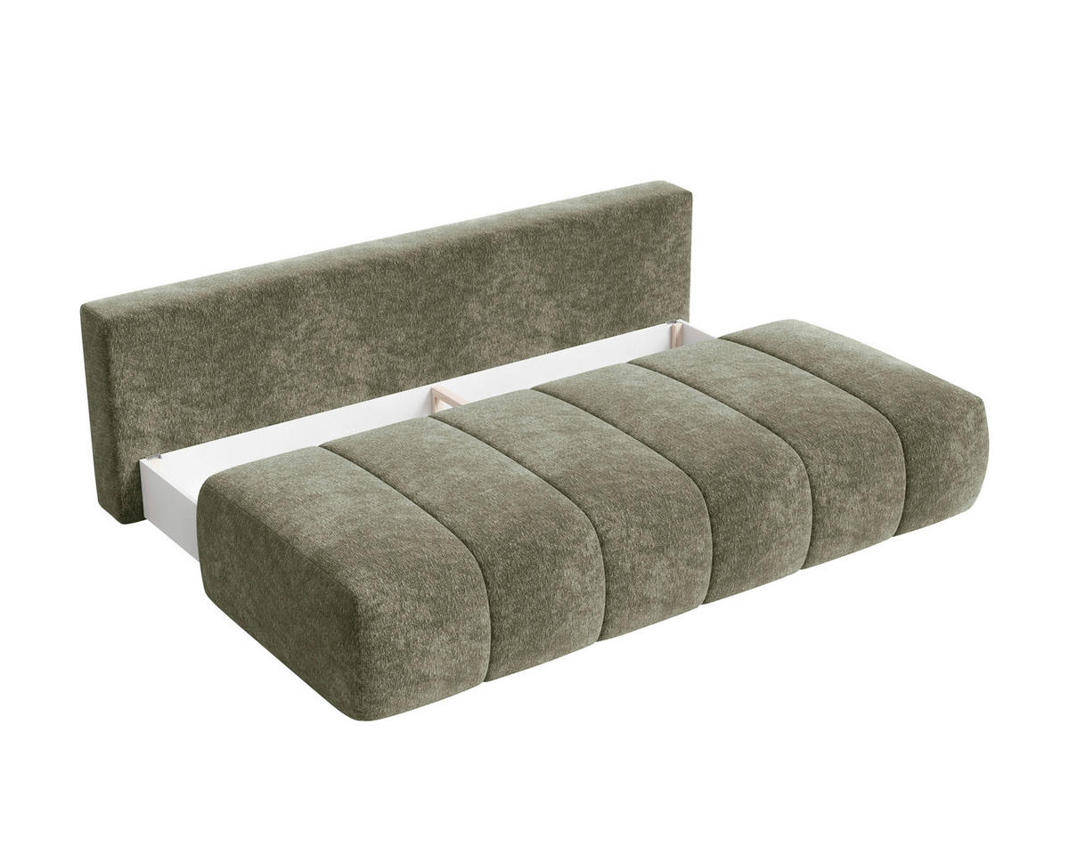 SCHLAFSOFA Chenille Grün  inkl. Zierkissen, Rückenkissen, Bettkasten, Schlaffunktion, Rücken echt, Liegefläche im Originalstoff  - Schwarz/Grün, MODERN, Kunststoff/Textil (210/88/104cm) - Milino