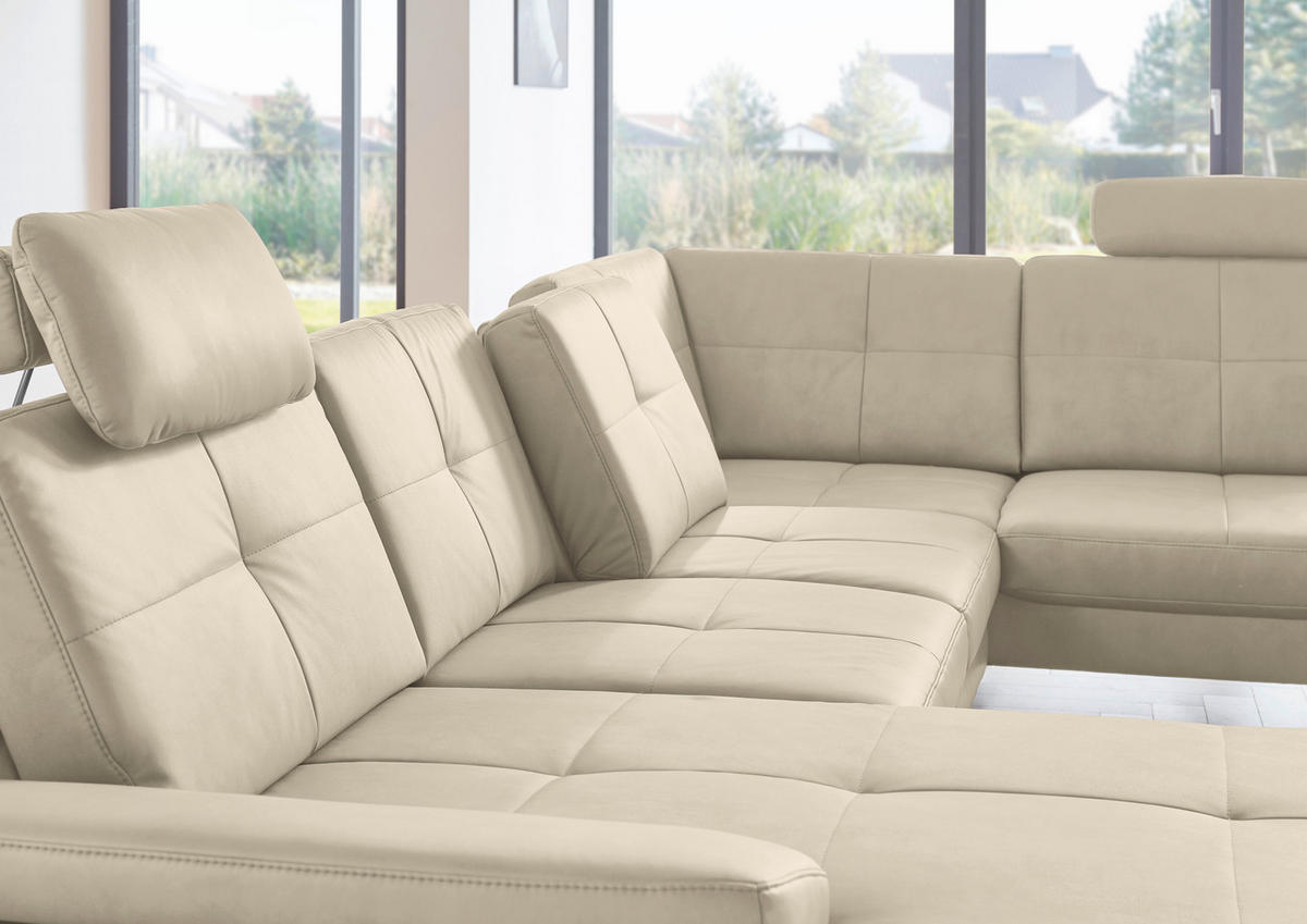 WOHNLANDSCHAFT in Lederlook, Mikrofaser Beige  - Beige/Schwarz, Design, Textil/Metall (179/343/220cm) - Beldomo System