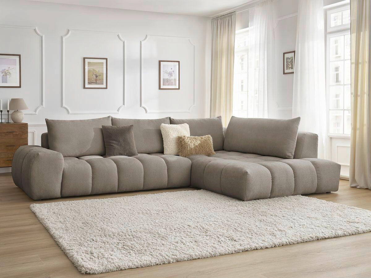 ECKSOFA Ottomane rechts  EVEREST Taupe Struktur  - Taupe/Schwarz, MODERN, Kunststoff/Textil (352/210cm) - Livetastic