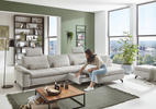 ECKSOFA Ecru Cord, Velours  - Ecru/Schwarz, Design, Textil/Metall (197/291cm) - Beldomo Style
