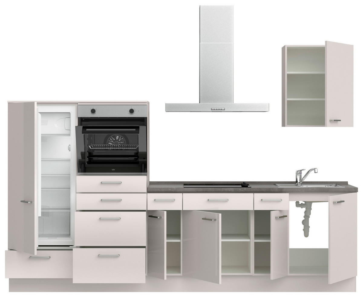 KÜCHENBLOCK Flash 300 cm  in Schieferfarben, Seidengrau  - Schieferfarben/Edelstahlfarben, MODERN, Holzwerkstoff/Metall (300cm) - Nobilia