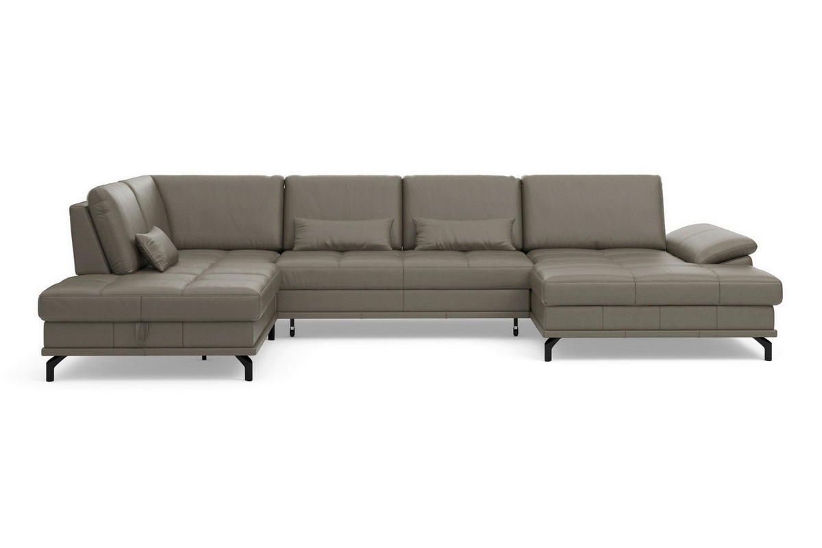 WOHNLANDSCHAFT COSTELLO E Grau Kombination Echtleder/Stoff Mikrofaser  - Schwarz/Grau, Basics, Leder/Textil (223/363/176cm) - Sit & More