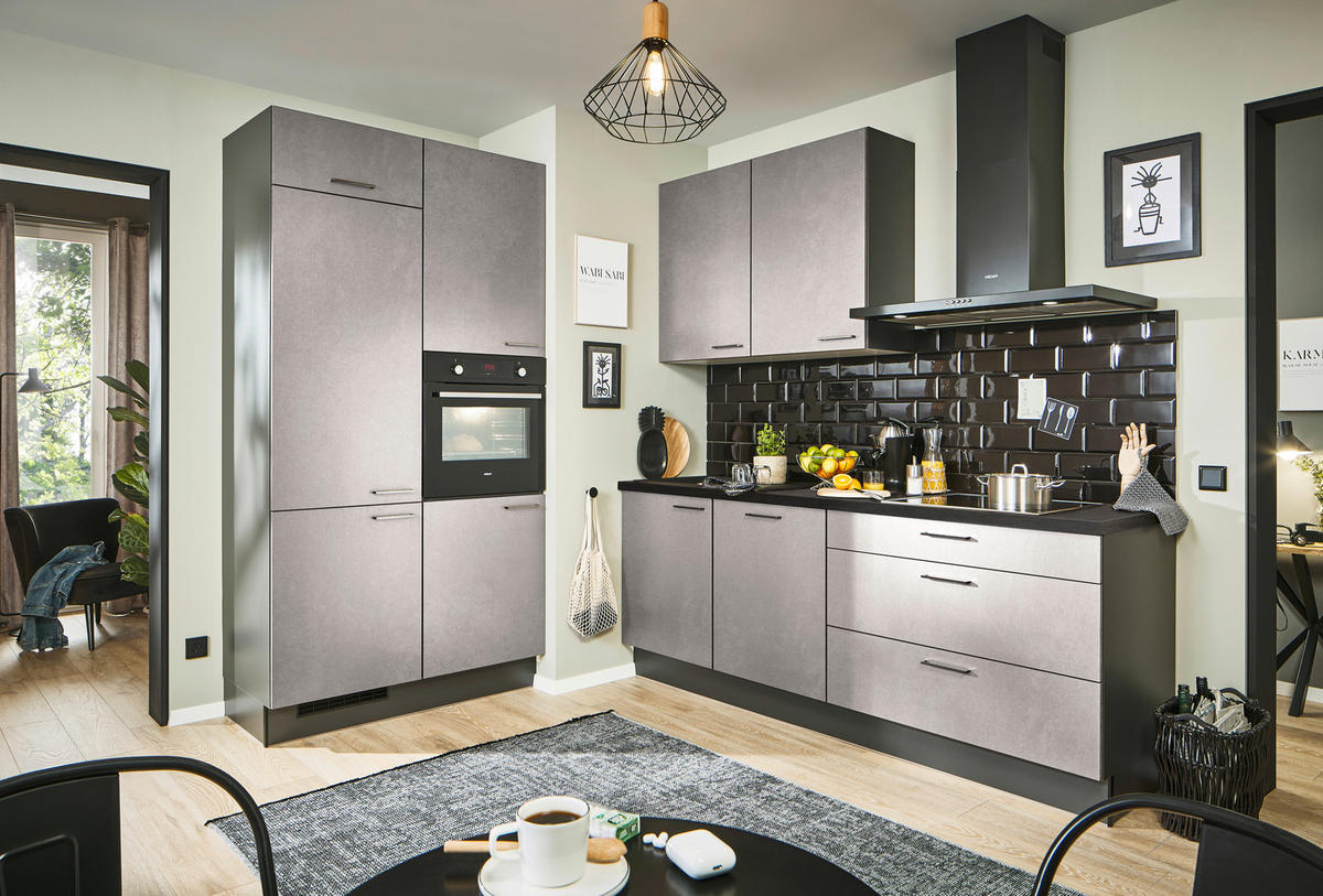 ECKKÜCHE 120/220 cm  in Hellgrau, Graphitfarben, Schwarz  - Chromfarben/Hellgrau, Design, Holzwerkstoff/Metall (120/220cm) - Xora