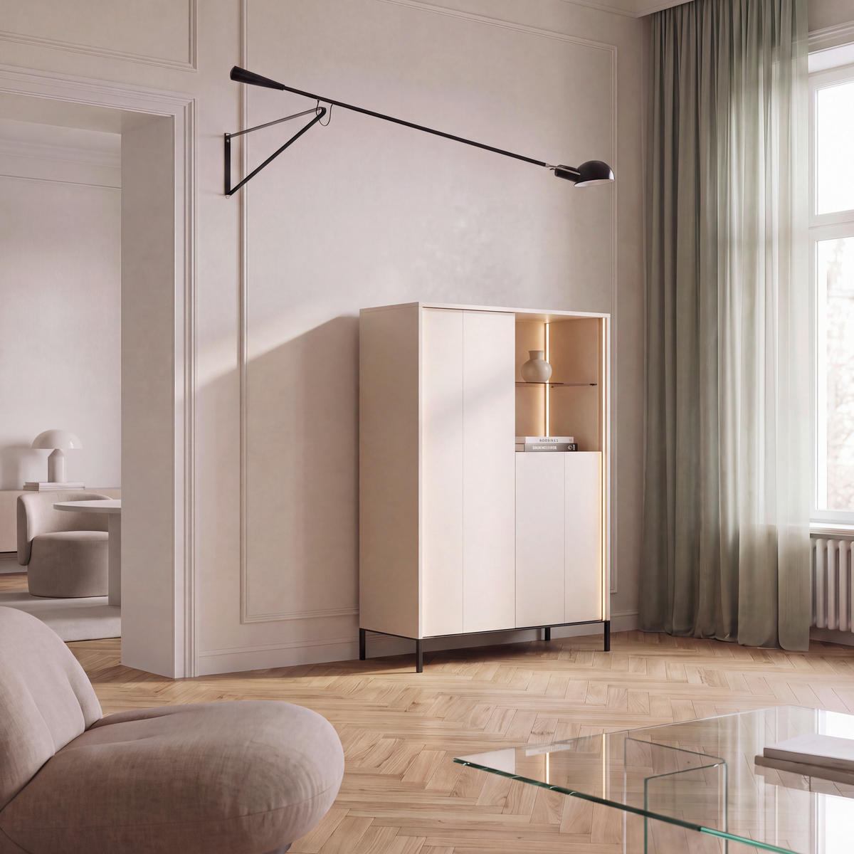 HIGHBOARD BEVEL 99/138/40 cm  - Beige/Schwarz, Design, Glas/Holzwerkstoff (99/138/40cm) - Lomoco
