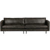 3-SITZER-SOFA Rodeo Classic Kombination Echtleder/Stoff Schwarz  - Schwarz, Design, Leder/Metall (275/83/88cm) - Livetastic