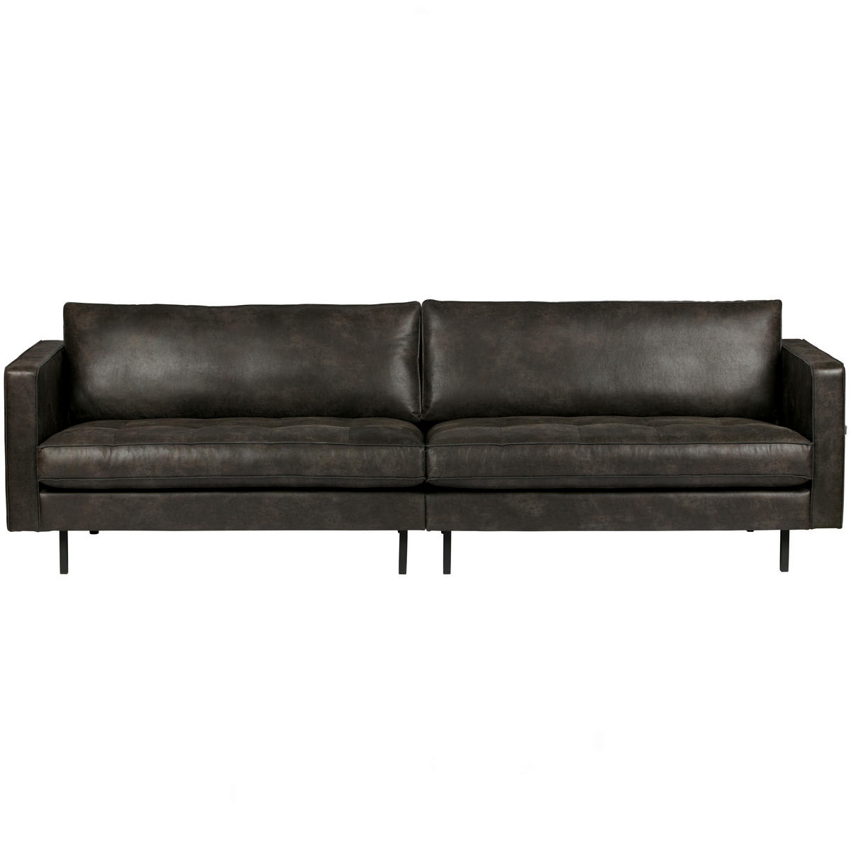 3-SITZER-SOFA Rodeo Classic in Kombination Echtleder/Stoff Schwarz   - Schwarz, Design, Leder/Metall (275/83/88cm) - Livetastic
