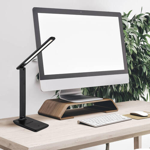 LED-SCHREIBTISCHLEUCHTE 28/11,5/50 cm - Opal/Schwarz, Design, Leder/Kunststoff (28/11,5/50cm) - Globo
