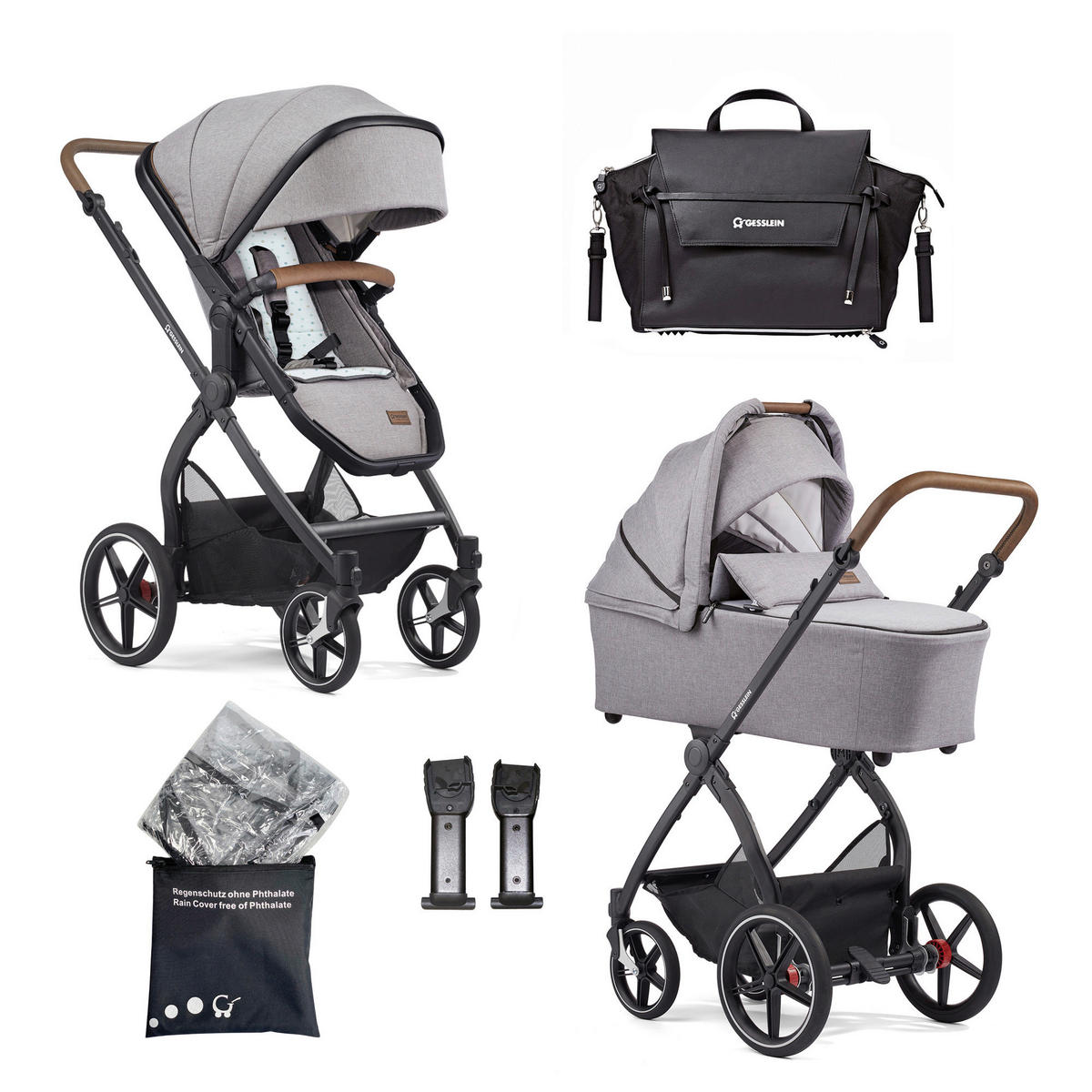 KINDERWAGENSET FX4 Life  - Hellgrau/Schwarz, Basics, Textil/Metall (57/129/100cm) - Gesslein