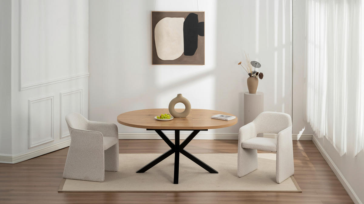 ESSTISCH in Metall, Holzwerkstoff 120/120/75 cm   - Eichefarben/Schwarz, Basics, Holzwerkstoff/Metall (120/120/75cm) - Livetastic