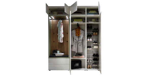 GARDEROBE 8-teilig in 186/234/39 cm - Wildeiche/Weiß, Design, Glas/Holzwerkstoff (186/234/39cm) - Moderano