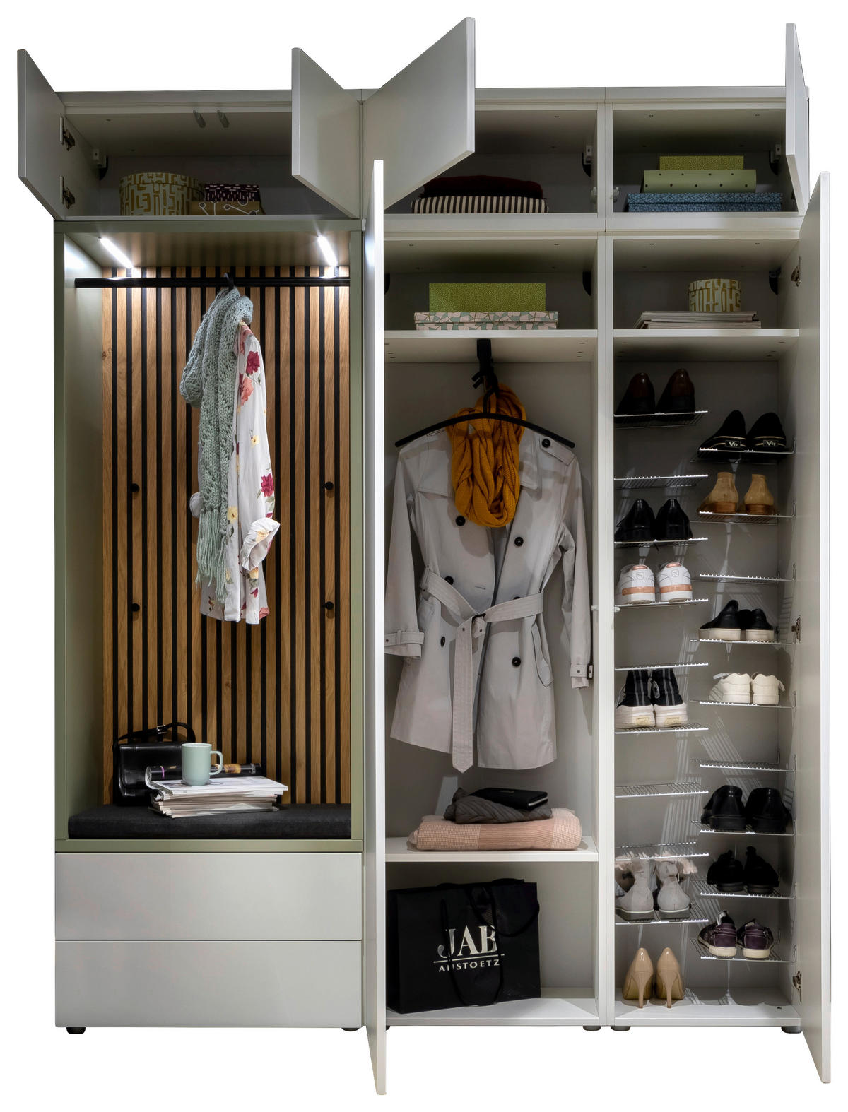 GARDEROBE 8-teilig  in 186/234/39 cm  - Wildeiche/Weiss, Design, Glas/Holzwerkstoff (186/234/39cm) - Moderano