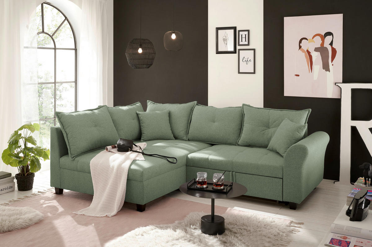 HÖRNSOFFA i vävt tyg grön  - grön/svart, Modern, textil/plast (175/252cm) - Livetastic