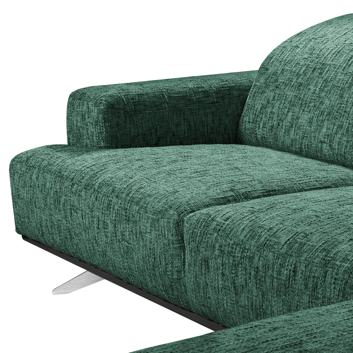 ECKSOFA PORTLAND in Struktur Grün Kopfteilverstellung  295/187 cm  - Chromfarben/Grün, Design, Holz/Textil (295/187cm) - Livetastic