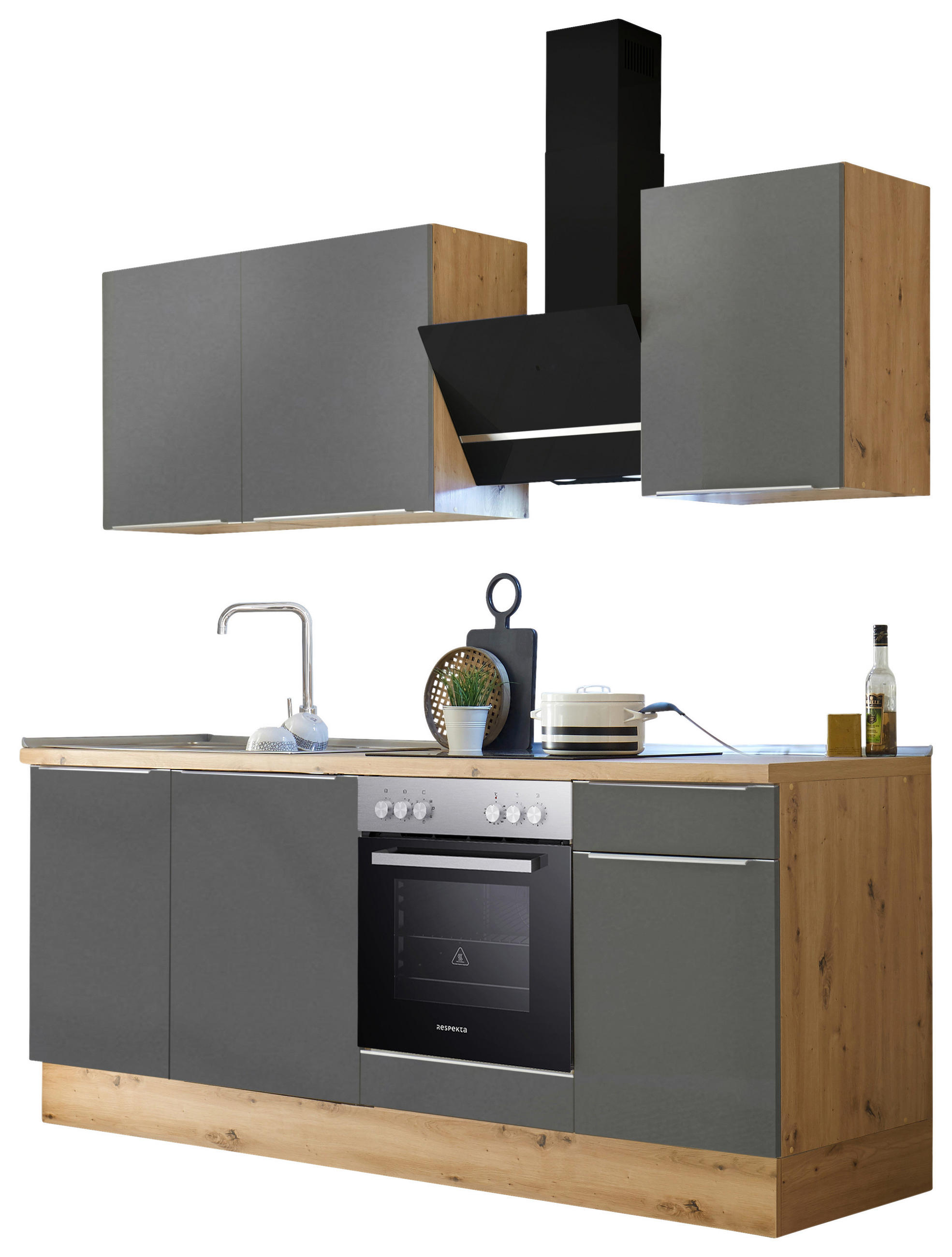 KÜCHENBLOCK 220 cm   in Anthrazit, Grau  - Anthrazit/Alufarben, LIFESTYLE, Holzwerkstoff/Kunststoff (220cm) - Respekta