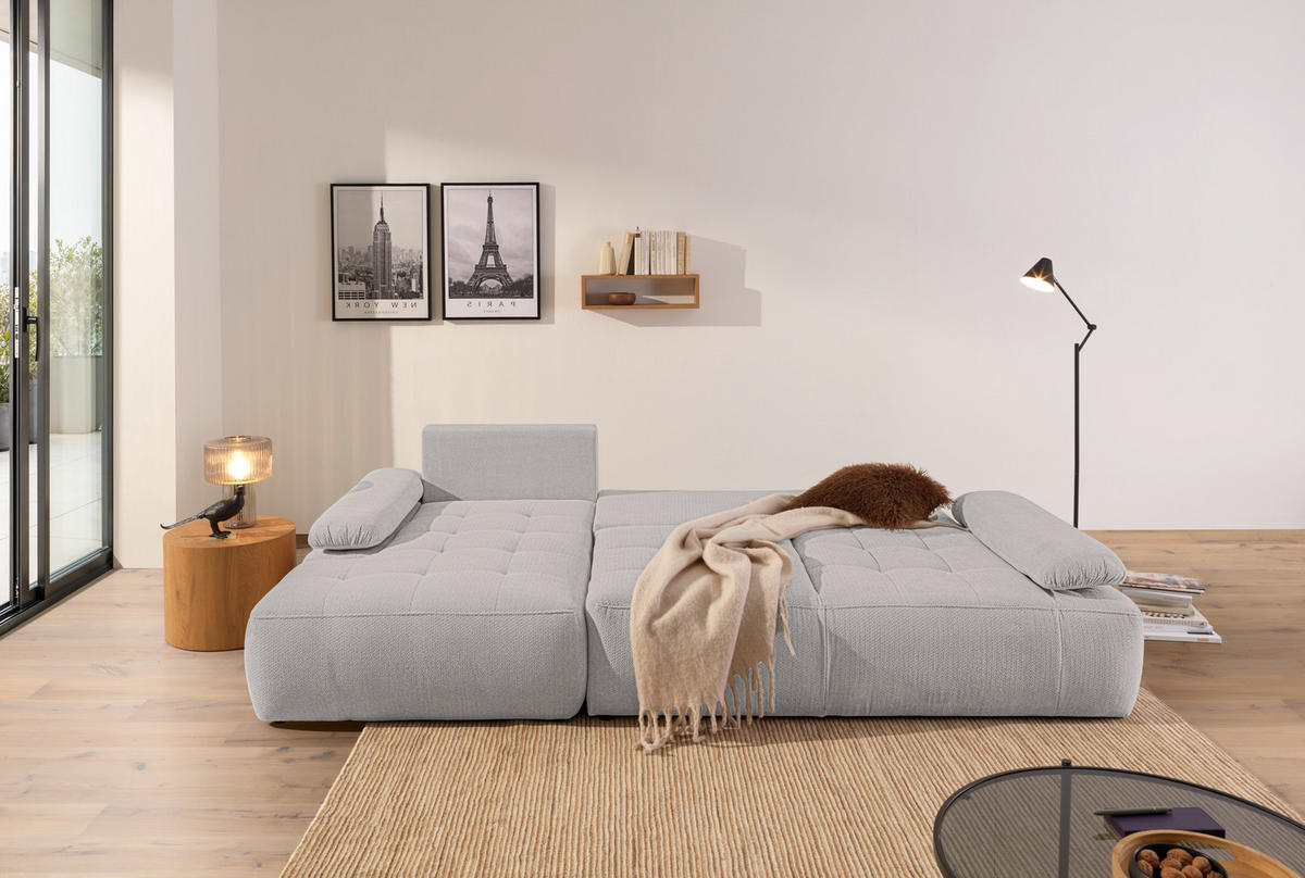 ECKSOFA Hellgrau Webstoff  - Hellgrau/Schwarz, KONVENTIONELL, Kunststoff/Textil (162/282cm) - Carryhome