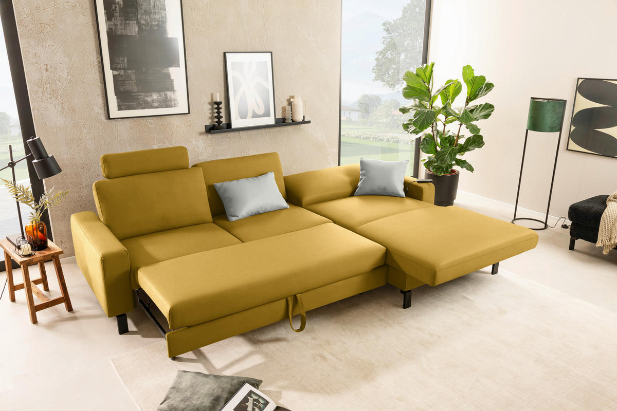 ECKSOFA Cord Goldfarben  - Goldfarben/Schwarz, Design, Textil/Metall (298/185cm) - Pure Home Lifestyle