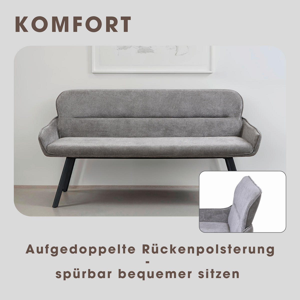 SITZBANK 160/90/62 cm Schwarz, Dunkelgrau  - Dunkelgrau/Schwarz, MODERN, Metall (160/90/62cm) - MID.YOU