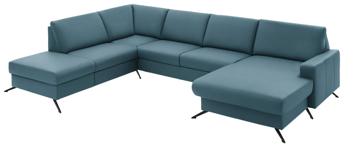 WOHNLANDSCHAFT in Echtleder Blau  - Blau/Schwarz, Design, Leder/Metall (233/339/165cm) - Beldomo Premium