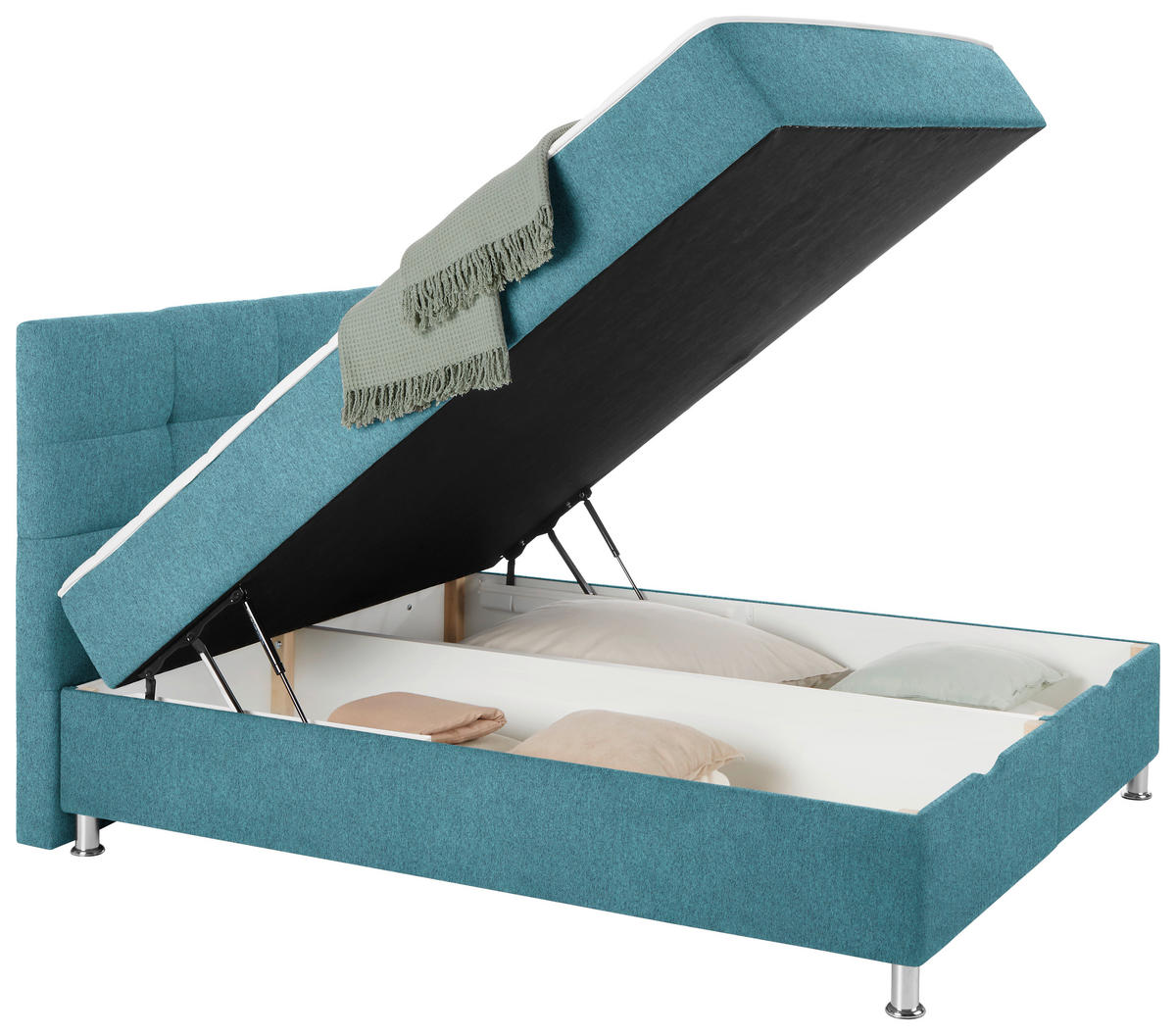 Boxspring, 160/200 cm, albastru - argintiu/albastru, Basics, metal/textil (160/200cm) - Hom`in