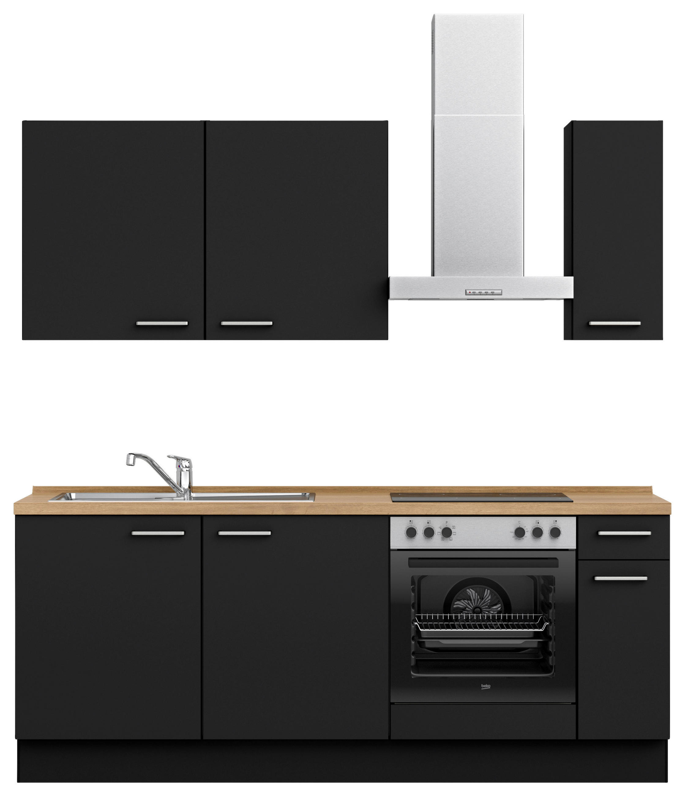 KÜCHENLEERBLOCK 210 cm   in Schwarz, Eichefarben  - Edelstahlfarben/Eichefarben, MODERN, Holzwerkstoff/Metall (210cm) - Nobilia